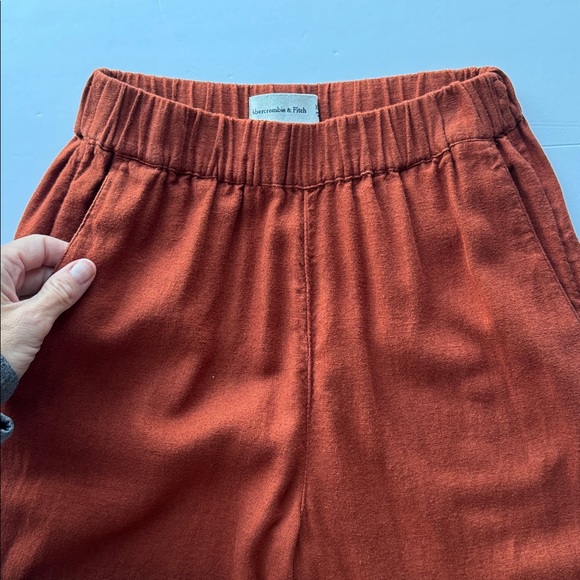 Abercrombie & Fitch Wide Leg Linen-Blend Dark Red Elastic Waist Pants Size XXS - Picture 8 of 16